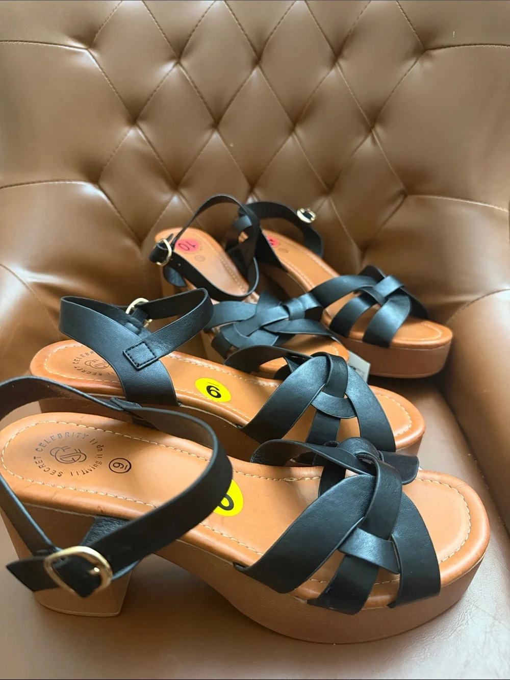 Black Strappy Platform Sandals with Ankle Buckle